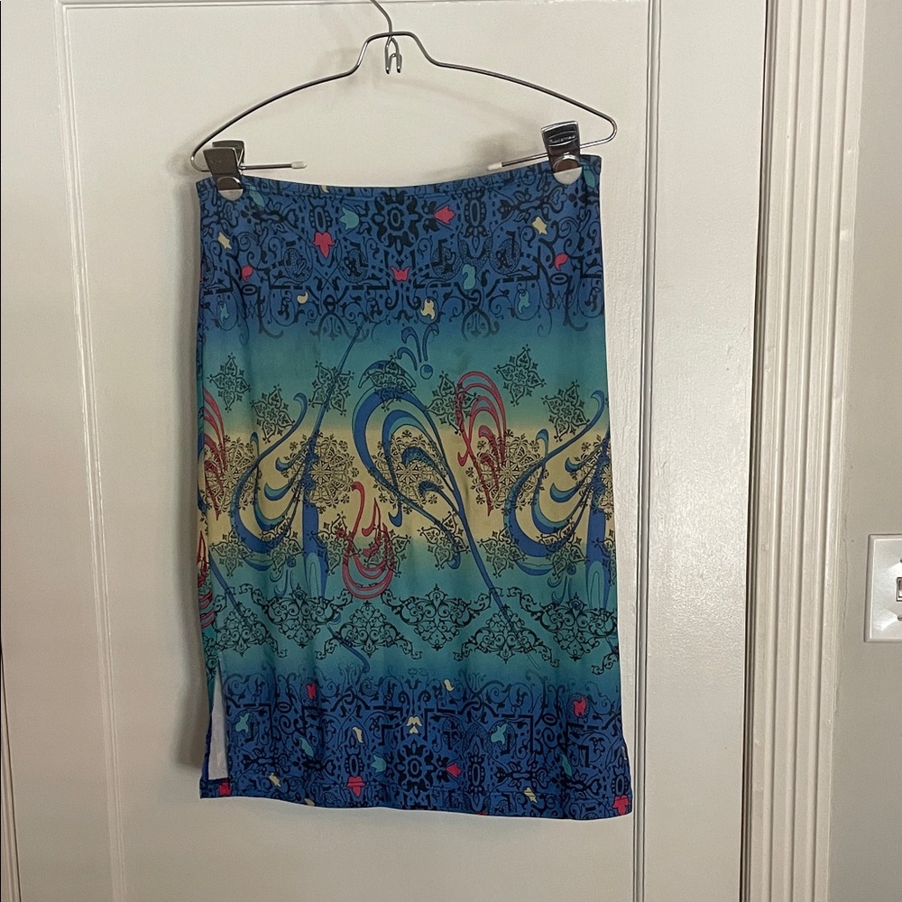 Espresso Blue and Yellow Pencil Skirt